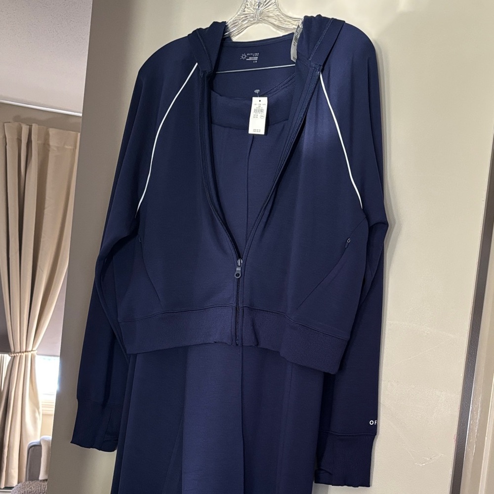 Offline by Aerie Navy Blue Zip up Hoodie and Trouser Set